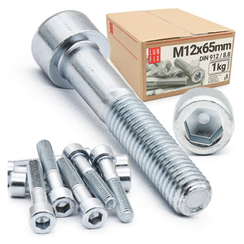 Zylinderkopfschrauben mit Innensechskant M12x65 mm Teilgewinde Festigkeitsklasse 8.8 1kg (14Stk.) DIN 912