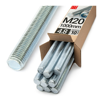 Gewindestange M20 x 1000 mm, 10 Stück | Festigkeitsklasse 4.8 | DIN 975