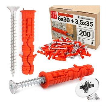 Spreizdübel 6x30 mm Universalschraube mit Senkkopf 3,5x35 mm 200stk.