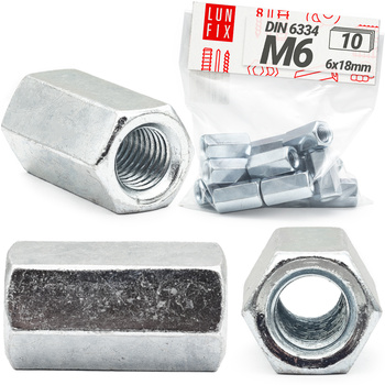 10x Gewindemuffe M6 x 18mm DIN 6334 Sechskant Langmutter 10 Stück