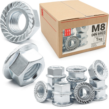 Sperrzahnmutter M8 - 1Kg (ca.150 Stk.) verzinkter Stahl Flanschmutter DIN 6923