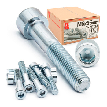Zylinderkopfschrauben mit Innensechskant M6x55 mm Teilgewinde Festigkeitsklasse 8.8 1kg (120Stk.) DIN 912