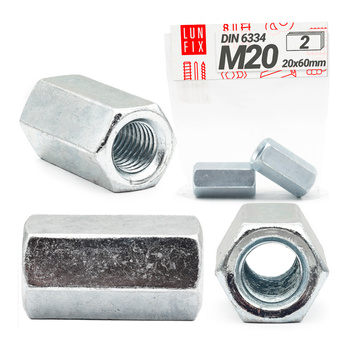 2x Gewindemuffe M20 x 60mm DIN 6334 Sechskant Langmutter 2 Stück