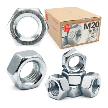Sechskantmutter M20 - 5 Stk Festigkeit 8 Verzinkter Stahl, Regelgewinde DIN 934
