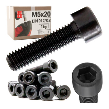 Zylinderkopfschrauben mit Innensechskant M5 20mm Shwarz Verzinkt DIN 912 Festigkeitsklasse 8.8 1 kg.