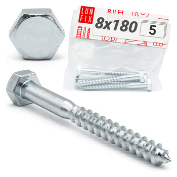Sechskant Holzschrauben 8 X 180 mm 5 Stück DIN571
