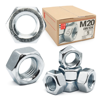 Sechskantmutter M20 - 5 Stück Festigkeit 6 Verzinkter Stahl Regelgewinde DIN 934