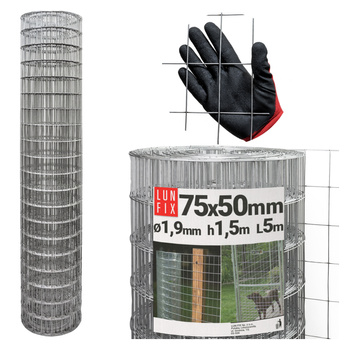 Geschweißter Verzinkt Maschendraht H1,5m L5m Maschenweite 75x50mm Ø1,9mm