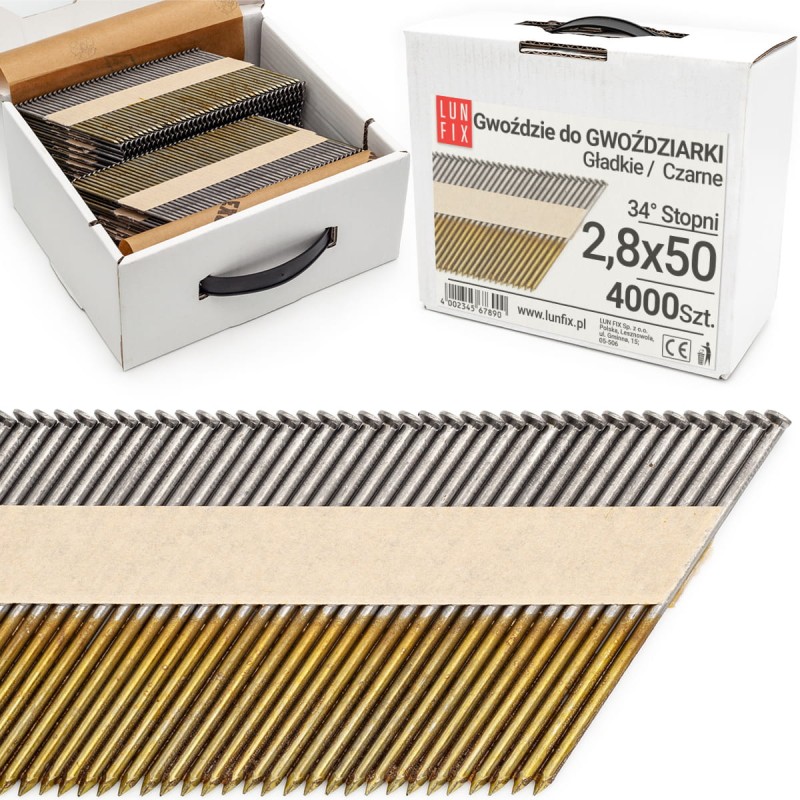 Gwoździe do gwoździarki 50mm 2,8x50 2 cale gładkie na papierze czarne 4000szt.