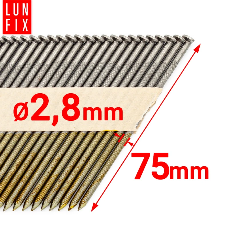 34° Grad Ringschaftnägel 2,8 x 75 mm Packung 2000