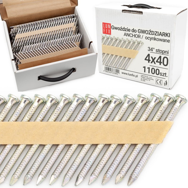 Gwoździe do gwoździarki 40mm 4x40 1,5" ANCHOR na papierze ocynkowane 1100szt.