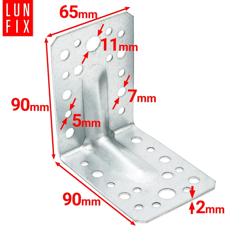 Winkelverbinder Lochplattenwinkel 90x90x65x2 10 Stück