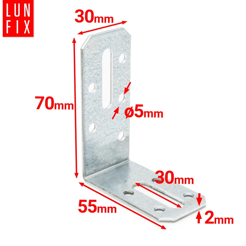 Justierbare Winkelverbinder 70x55x30x2 mm 10 Stück