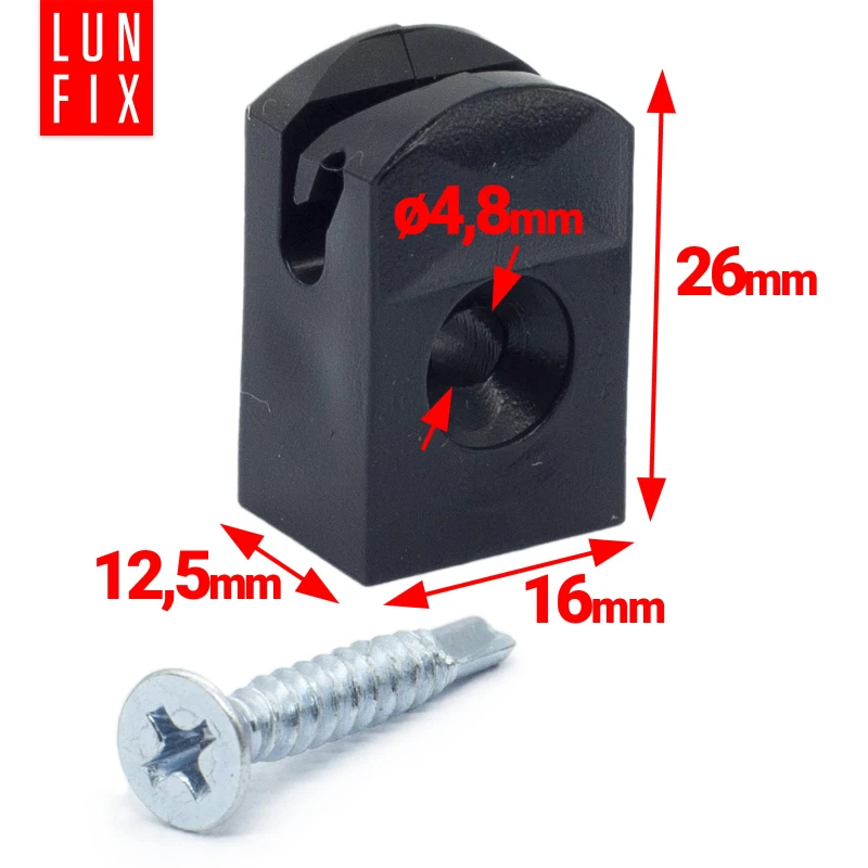 Spanndrahthalter mit Selbstscheidender Schraube 4mm Schwarz 100 Stück