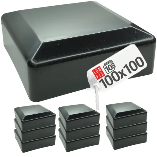 Pfostenkappen Schwarz 100x100 mm Eckig 10 stuck