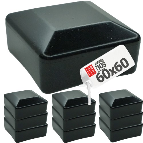 Pfostenkappen Schwarz 60x60 mm Eckig 10 stuck