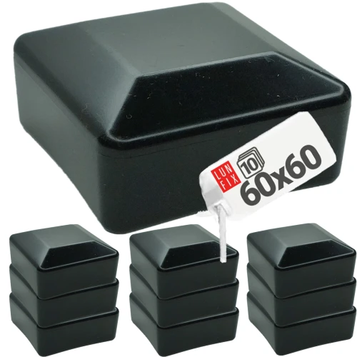 Pfostenkappen Schwarz 60x60 mm Eckig 10 stuck