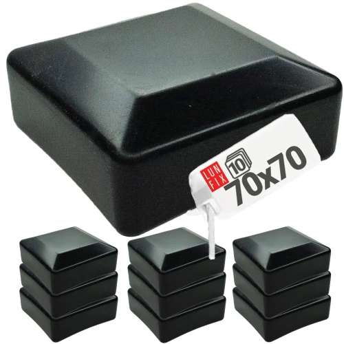 Pfostenkappen Schwarz 70x70 mm Eckig 10 stuck