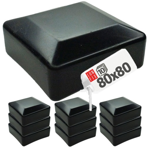 Pfostenkappen Schwarz 80x80 mm Eckig 10 stuck
