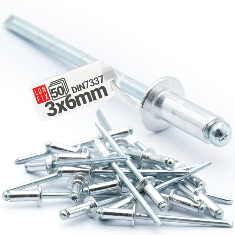 Aluminium Blindnieten DIN7337 3x6 mm 50 Stück Silber