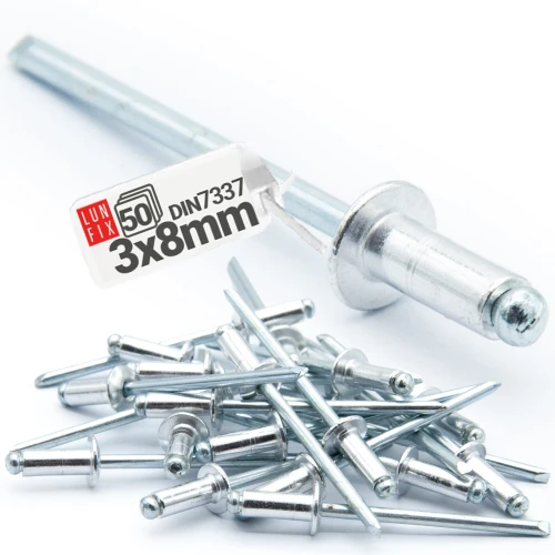 Aluminium Blindnieten DIN7337 3x8 mm 50 Stück Silber