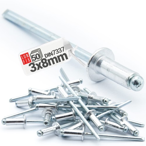 Aluminium Blindnieten DIN7337 3x8 mm 50 Stück Silber
