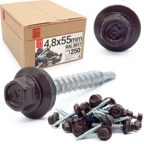 Trapezblechschrauben 4,8 x 55 mm 250 StückSchokoladenbraun RAL 8017