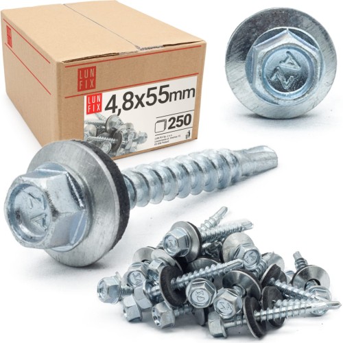 Trapezblechschrauben 4,8 x 55 mm 250 Stück Silber verzinkt