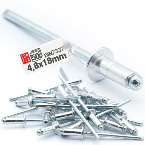 Aluminium Blindnieten DIN7337 4,8x18 mm 50 Stück Silber