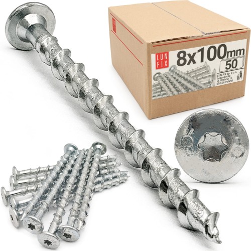 Porenbetonschrauben 8x100 mit Tellerkopf und abdruck stern T30 50stk.
