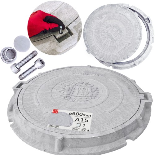 Kanaldeckel Schachtabdeckung mit Flanschrahmen DN 600 mm A15 1,5t Hellgrau