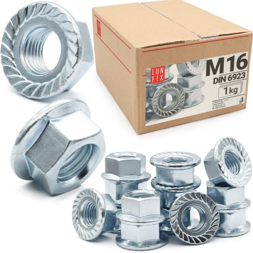 Sperrzahnmutter M16 - 1Kg (ca.21 Stk.) verzinkter Stahl Flanschmutter DIN 6923
