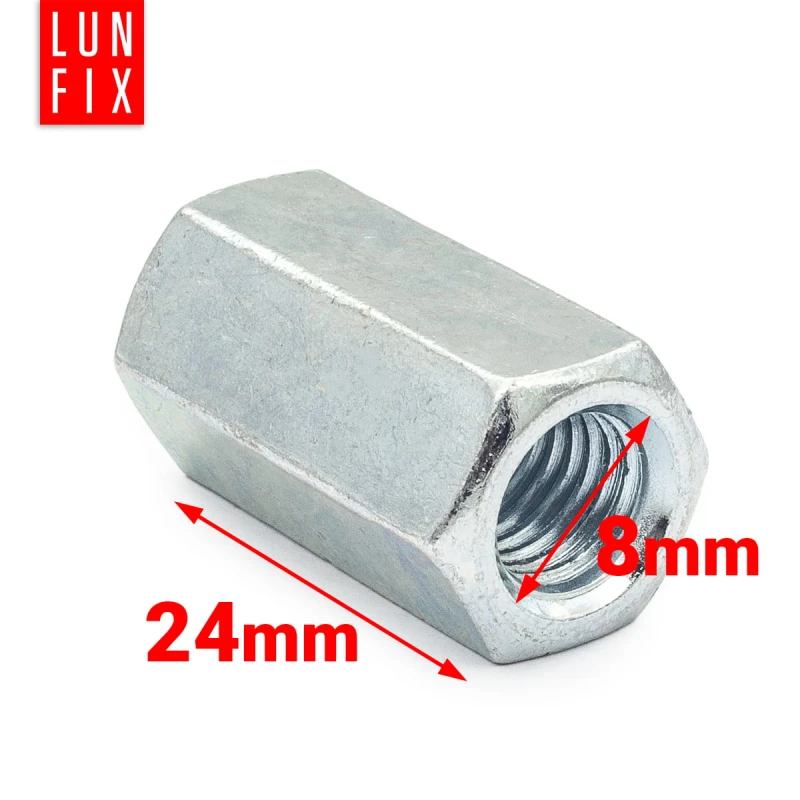 10x Gewindemuffe M8 x 24mm DIN 6334 Sechskant Langmutter 10 Stück