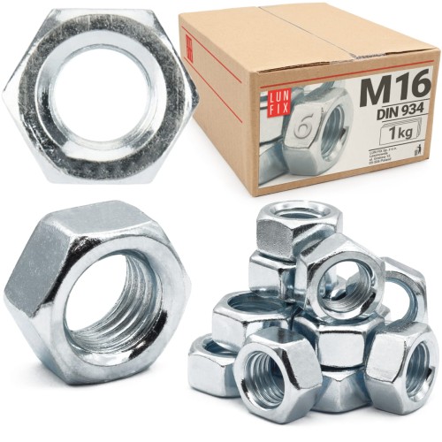 Sechskantmutter M16 - 1 Kg (ca.35 Stk.) Festigkeit 6 Verzinkter Stahl Regelgewinde DIN 934
