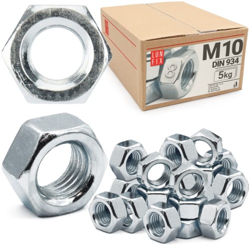 Sechskantmutter M10 - 5 Kg (ca.500 Stk.) Festigkeit 8 Verzinkter Stahl, Regelgewinde DIN 934
