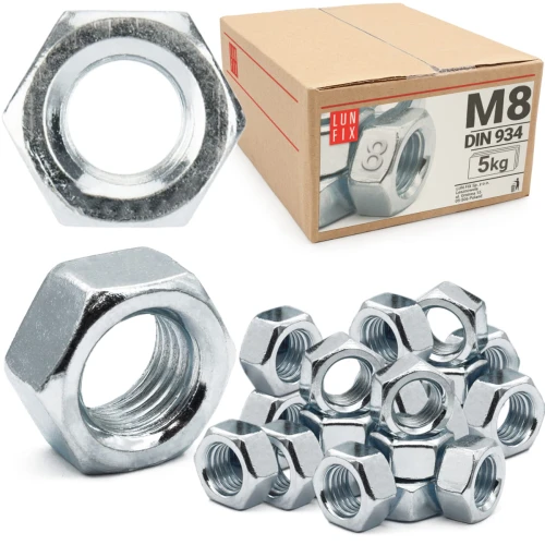 Sechskantmutter M8 - 5 Kg (ca.1075 Stk.) Festigkeit 8 Verzinkter Stahl, Regelgewinde DIN 934