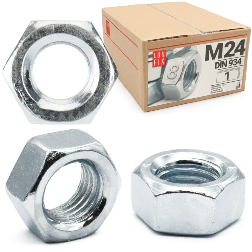 Sechskantmutter M24 - 1 Stück Festigkeit 8 Verzinkter Stahl, Regelgewinde DIN 934