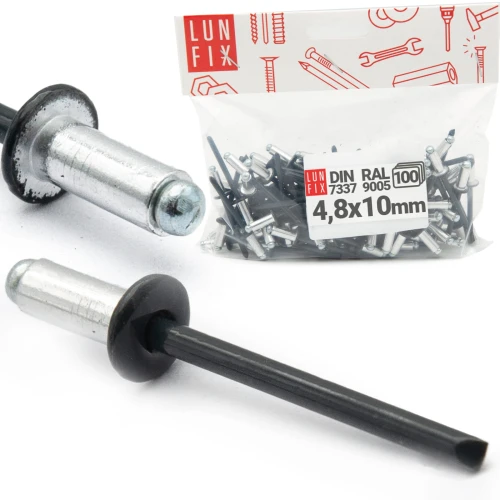 Aluminium Blindnieten DIN7337 4,8x10 mm 100 Stück RAL 9005 Tiefschwarz