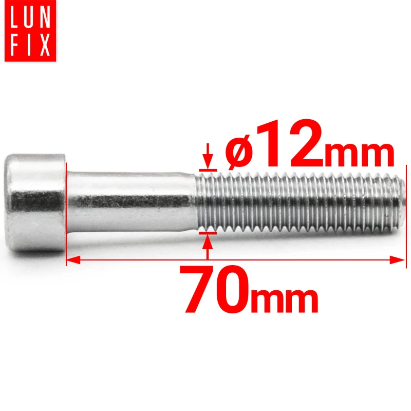 Zylinderkopfschrauben mit Innensechskant M12x70 mm Teilgewinde Festigkeitsklasse 8.8 1kg (13Stk.) DIN 912