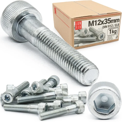Zylinderkopfschrauben mit Innensechskant M12x35 mm Teilgewinde Festigkeitsklasse 8.8 1kg (20Stk.) DIN 912