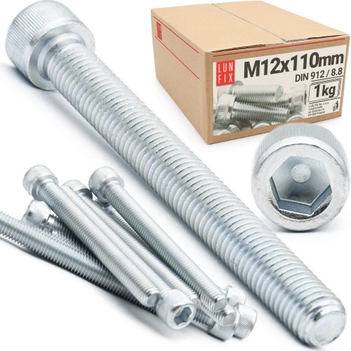 Zylinderkopfschrauben mit Innensechskant M12x110 mm Festigkeitsklasse 8.8 1kg (9 Stk.) bis Kopf DIN 912