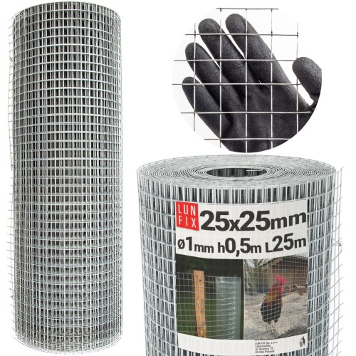 Volierendraht Hühnerdraht Verzinkt H50cm L25m Maschenweite 25x25mm Ø1mm