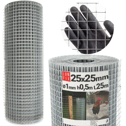 Volierendraht Hühnerdraht Verzinkt H50cm L25m Maschenweite 25x25mm Ø1mm