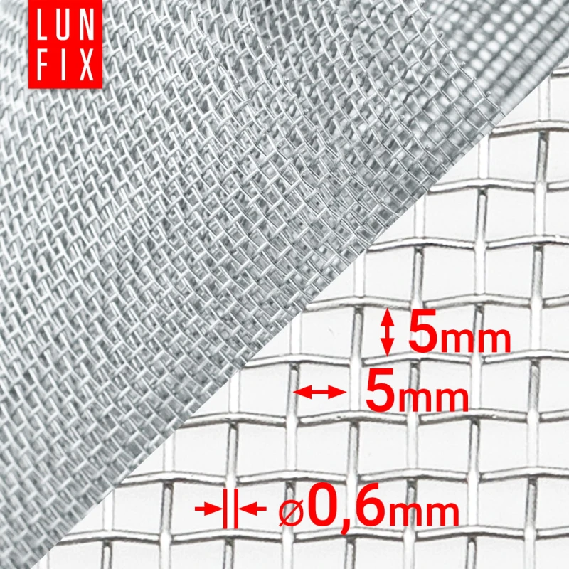 Edelstahlgitter 5x5mm AISI 304 ø0,6mm H1m L0,5m