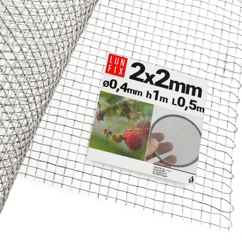Edelstahlgitter 2x2mm AISI 304 ø0,4mm H1m L0,5m