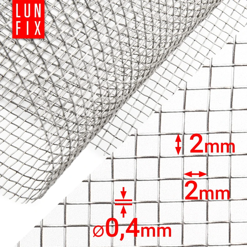Edelstahlgitter 2x2mm AISI 304 ø0,4mm H1m L0,5m
