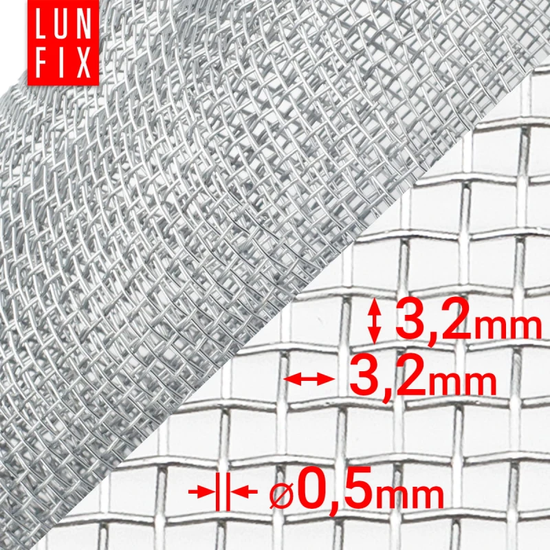Feinmaschig Verzinkt 3,2x3,2mm ø0,5 H1m L50cm