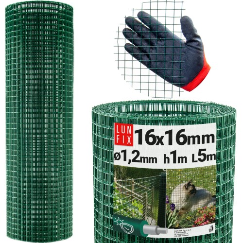 Geschweißtes Gartengitter Grün Verzinkt PVC H1m L5m Maschenweite 16x16mm Ø1,2mm