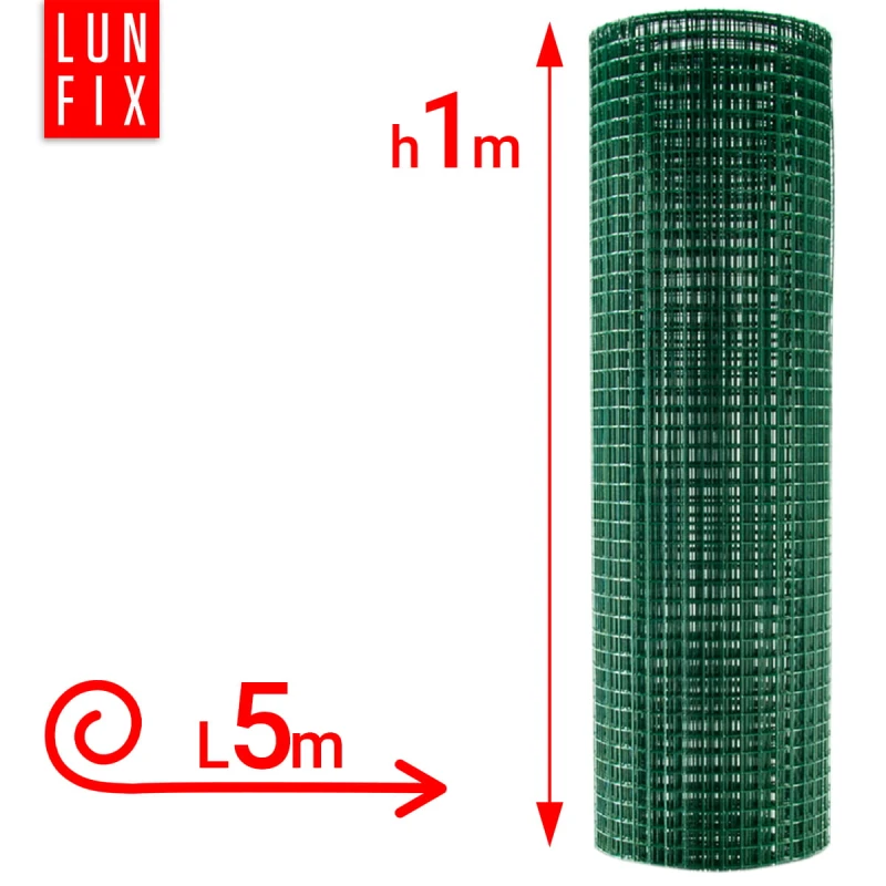 Geschweißtes Gartengitter Grün Verzinkt PVC H1m L5m Maschenweite 16x16mm Ø1,2mm