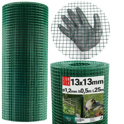 Geschweißtes Gartengitter Grün Verzinkt PVC H0,5m L25m Maschenweite 13x13mm Ø1,2mm